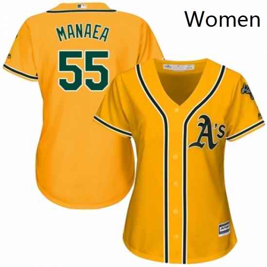 Womens Majestic Oakland Athletics 55 Sean Manaea Replica Gold Alternate 2 Cool Base MLB Jersey